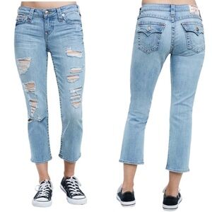 True Religion Rolled Capris Flap distressed low rise jeans 200247
